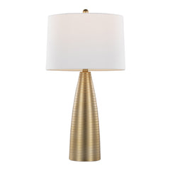 27" Contemporary Table Lamp in Gold Metal with White Linen Shade - Set of 2