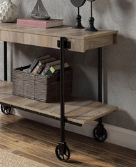 Table Natural Tone Slat Design Console Open Bottom Shelf - Black+Natural