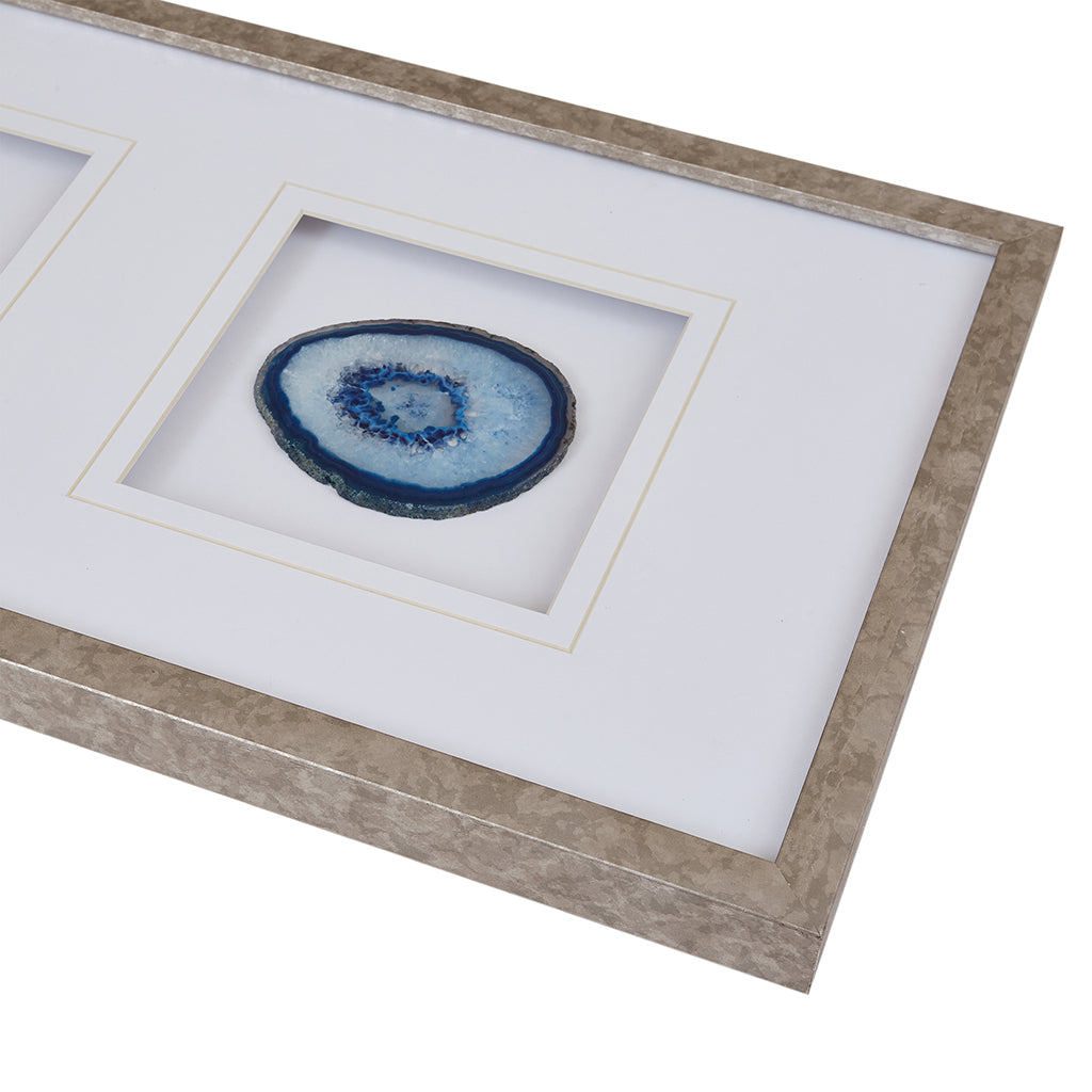 Real Stone Framed Glass and Double Matted Wall Art - Blue Agate