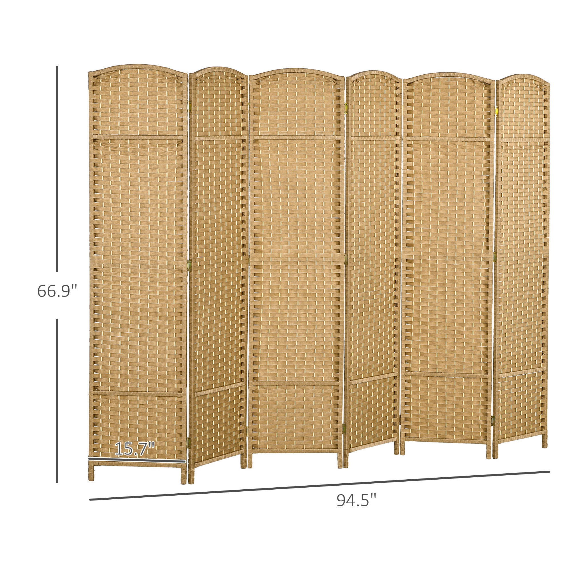 Room Divider, 6 Panel Folding Privacy Screen, 5.6' Tall Freestanding Wall Partition for Home Office, Bedroom, Nature Wood