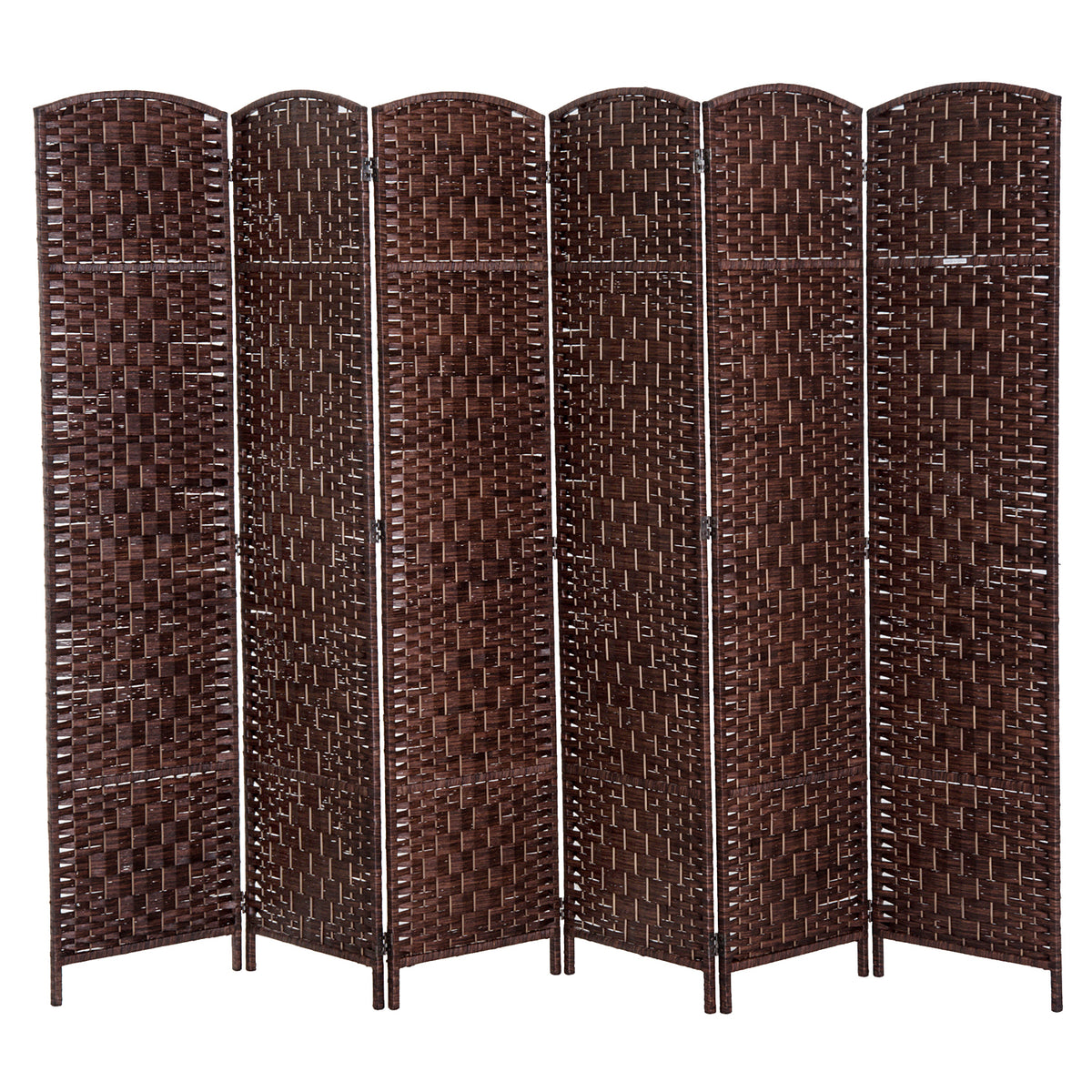 6' Tall Wicker Weave 6 Panel Room Divider Privacy Screen - Brown