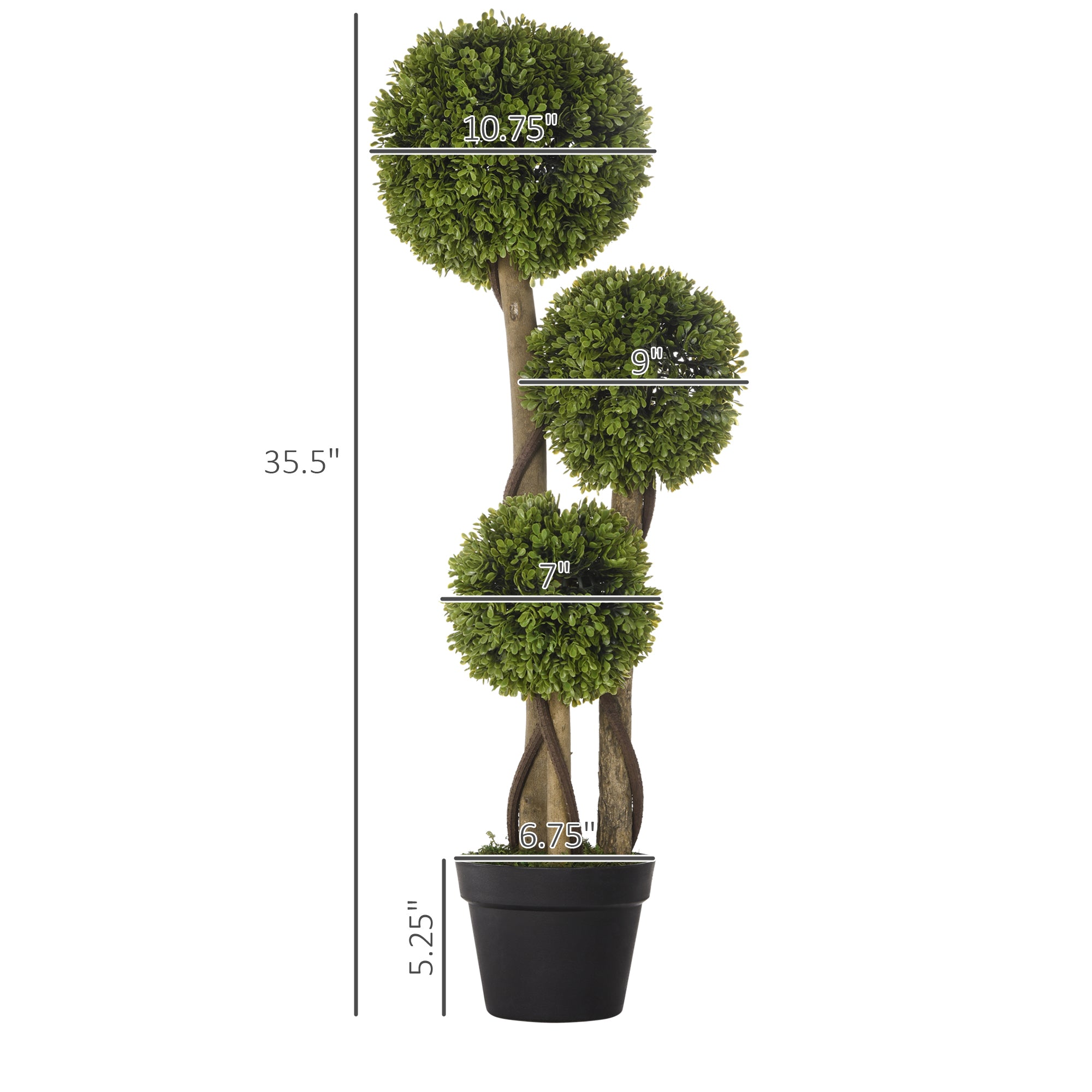 Artificial Plant Indoor & Outdoor Artificial Tree in Pot, 3 Ball Boxwood Topiary Tree