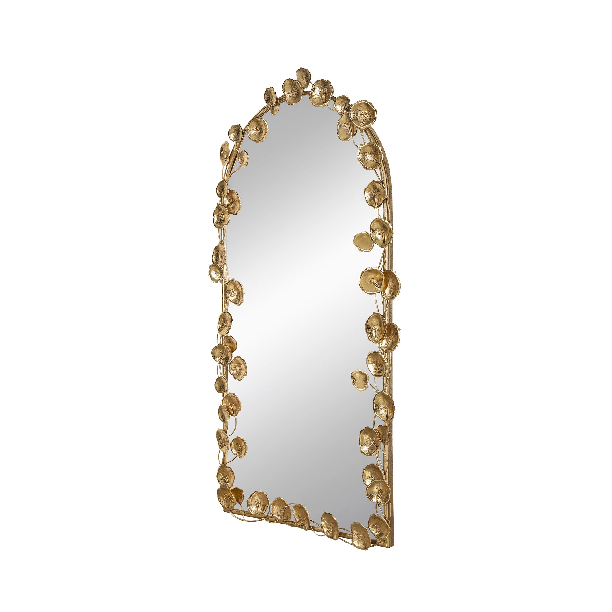 Full Length Arched Wall Mirror with Golden Leaf Accents 51x29"