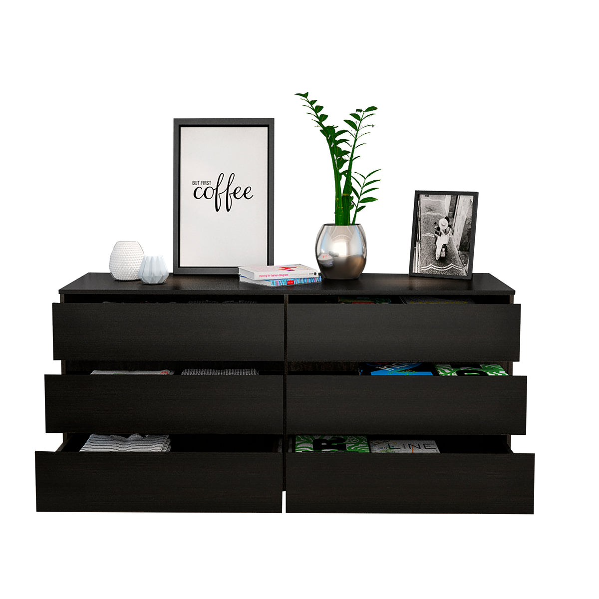 6 Drawer Double Dresser - Black