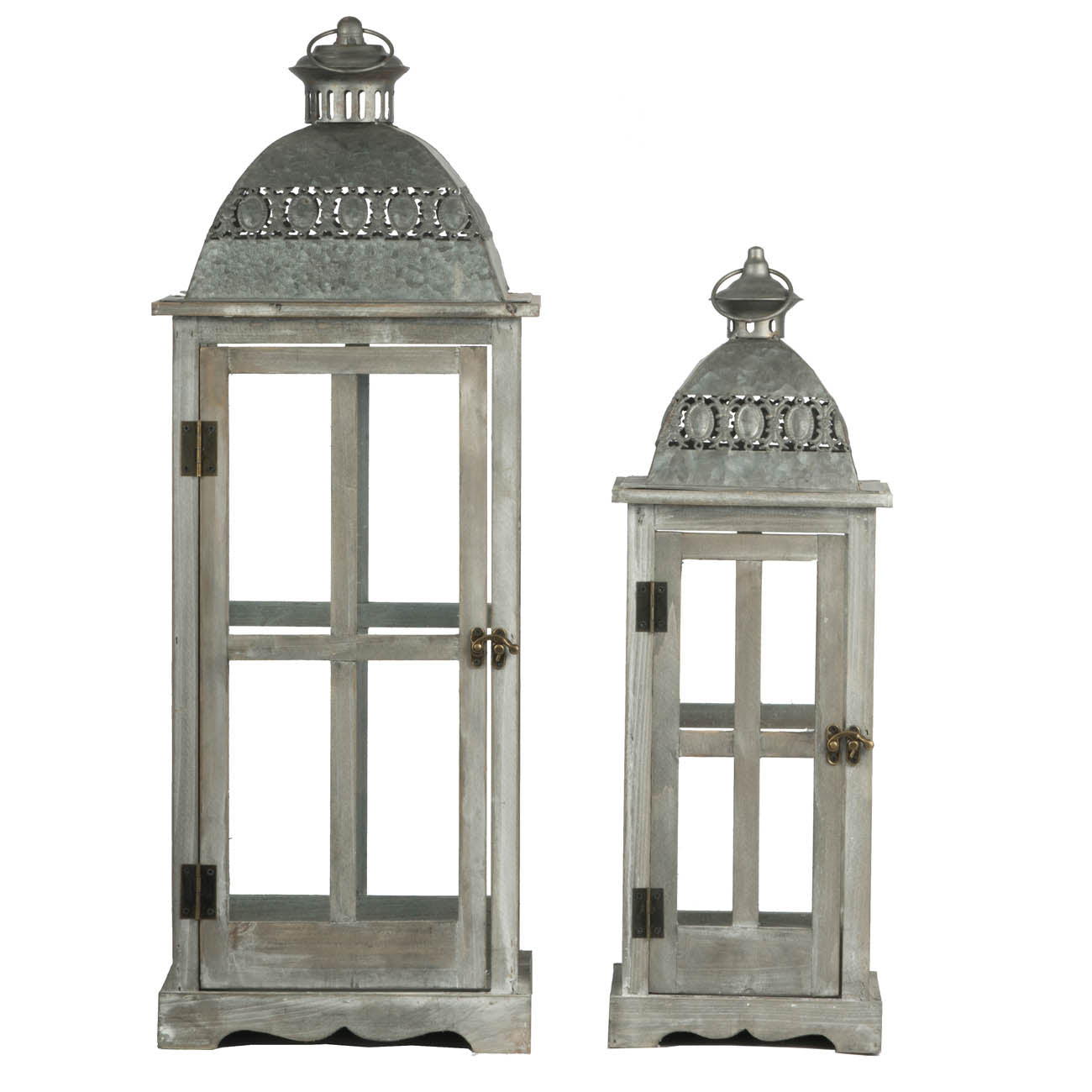 Wooden Candle Lantern Decorative (Set of 2) - Grey