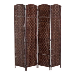 6' Tall Wicker Weave 4 Panel Room Divider Privacy Screen - Brown