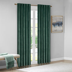 Room Darkening Poly Velvet Rod Pocket/Back Tab Curtain Panel Pair - Green