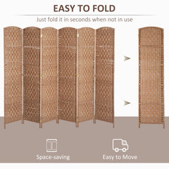 6' Tall Wicker Weave 6 Panel Room Divider Privacy Screen - Natural