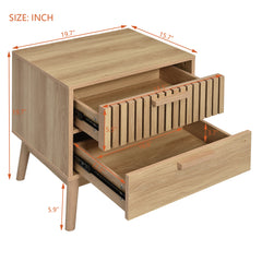 2-Drawer Nightstand with Rubber Wood Legs - Oak