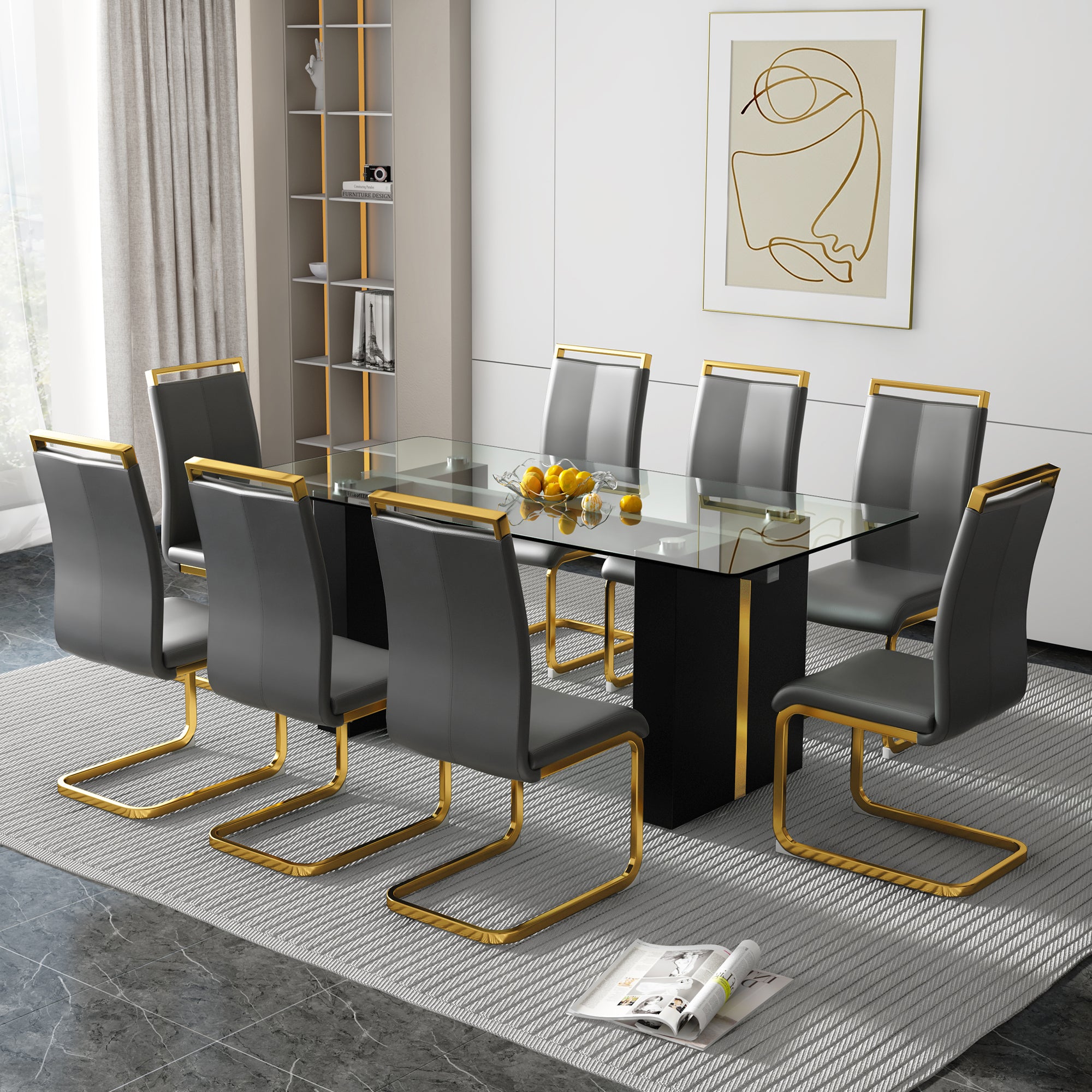 Modern Glass Table for 6-8 people - Black and Gold