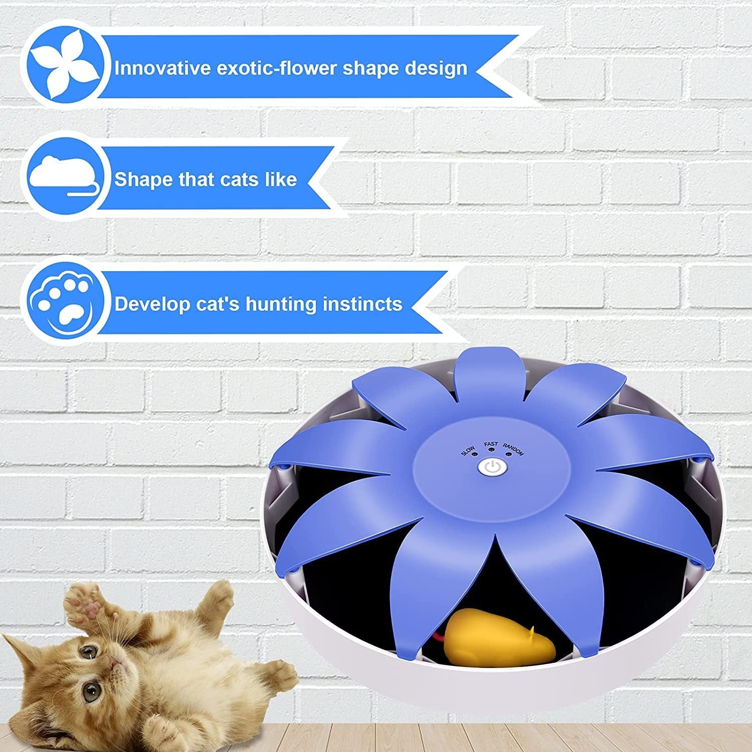 FluffyDream Automatic Electric Magnetic Spinning Cat Toys, Interactive, Rotation Cat Exercise Teaser Toy with Emulational Mouse, Fluffy Tails, Toys for Indoor Cats, Pets, 9.65” x 9.65” x 2.36”