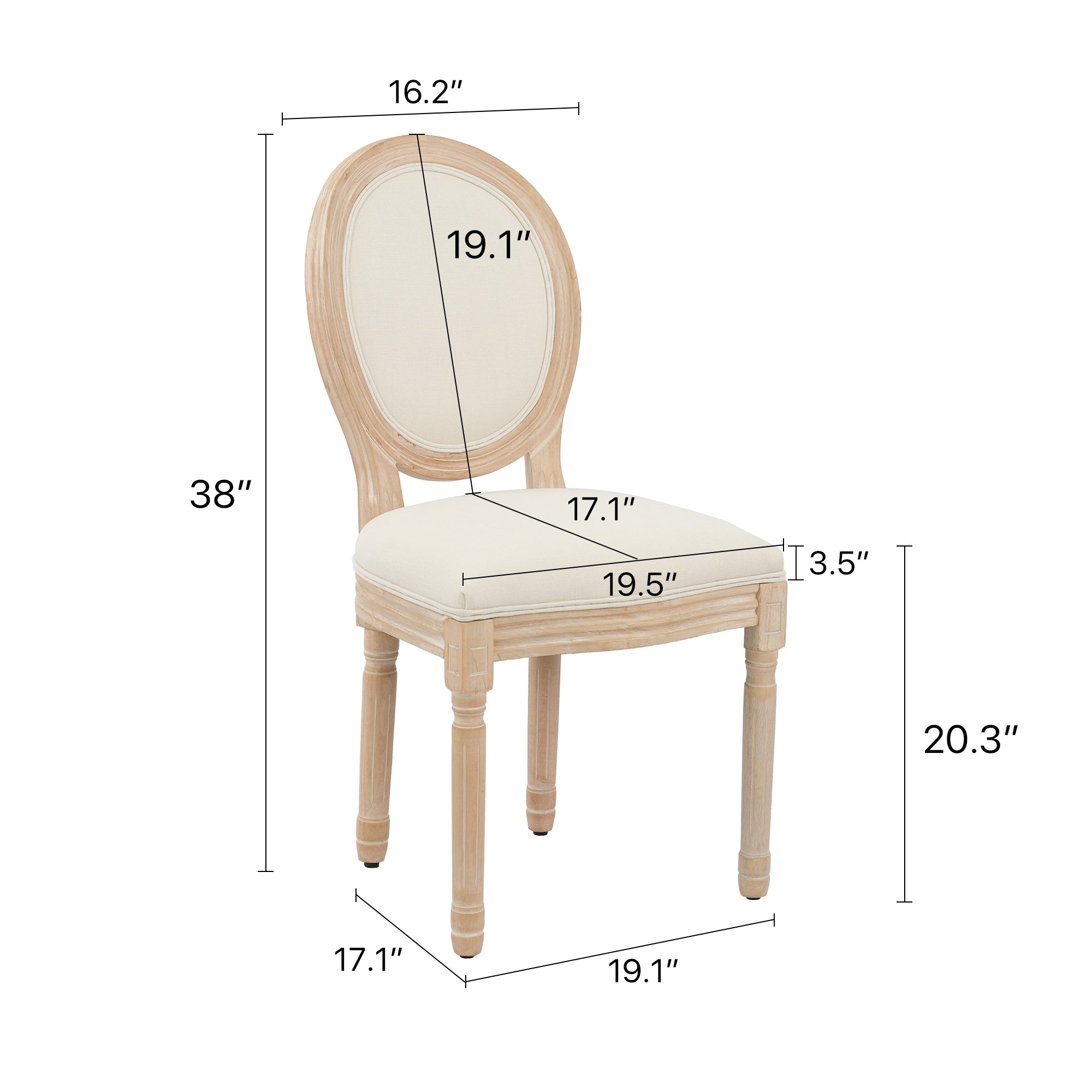 Set of 2 French Dining  Chair with Rubber Legs - Beige