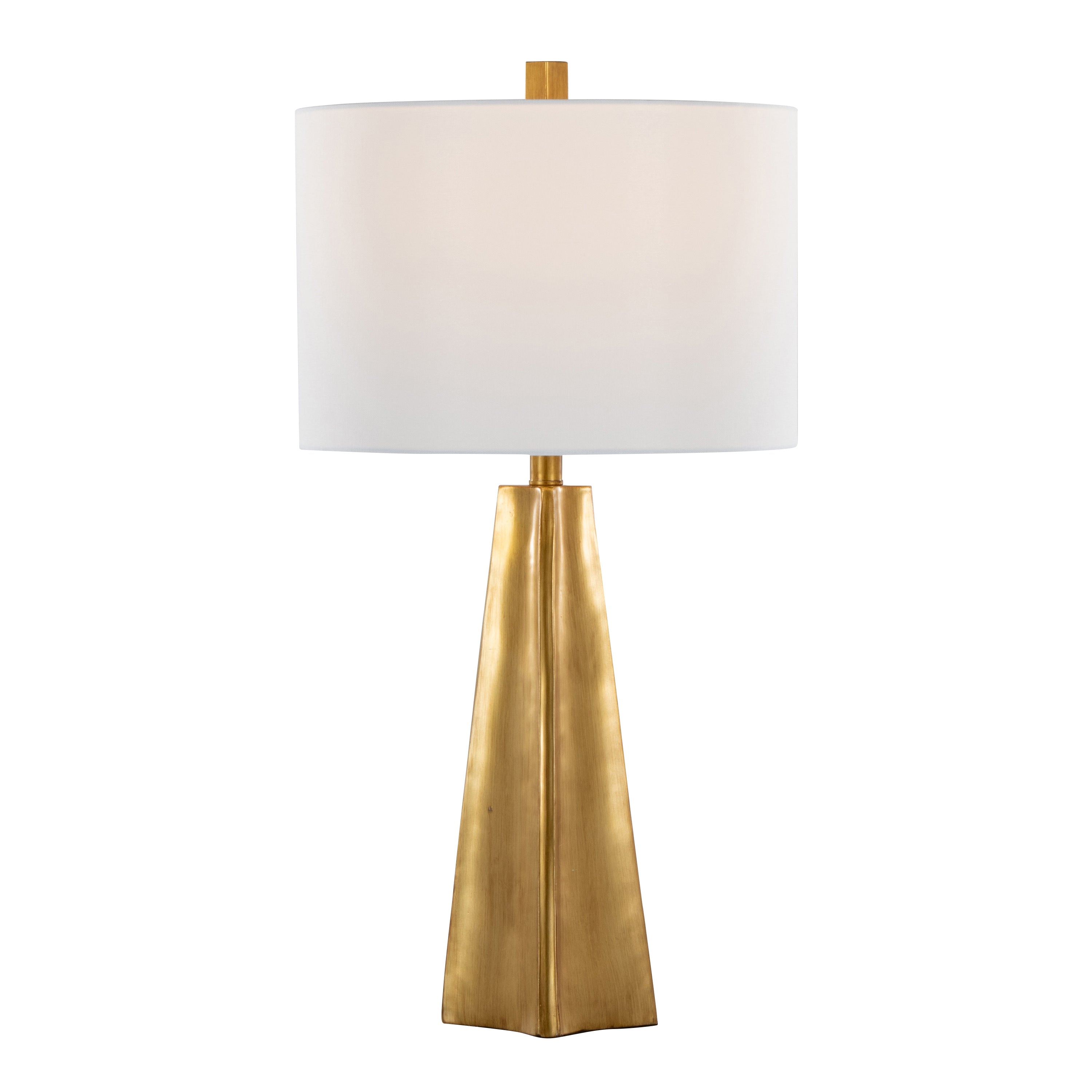 29" Contemporary Table Lamp in Gold Polyresin and White Linen