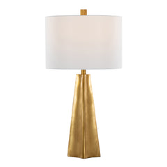 29" Contemporary Table Lamp in Gold Polyresin and White Linen