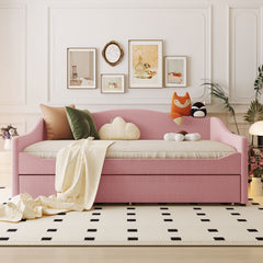 Teddy Fleece Full Size Upholstered Daybed with Light and Trundle - Pink