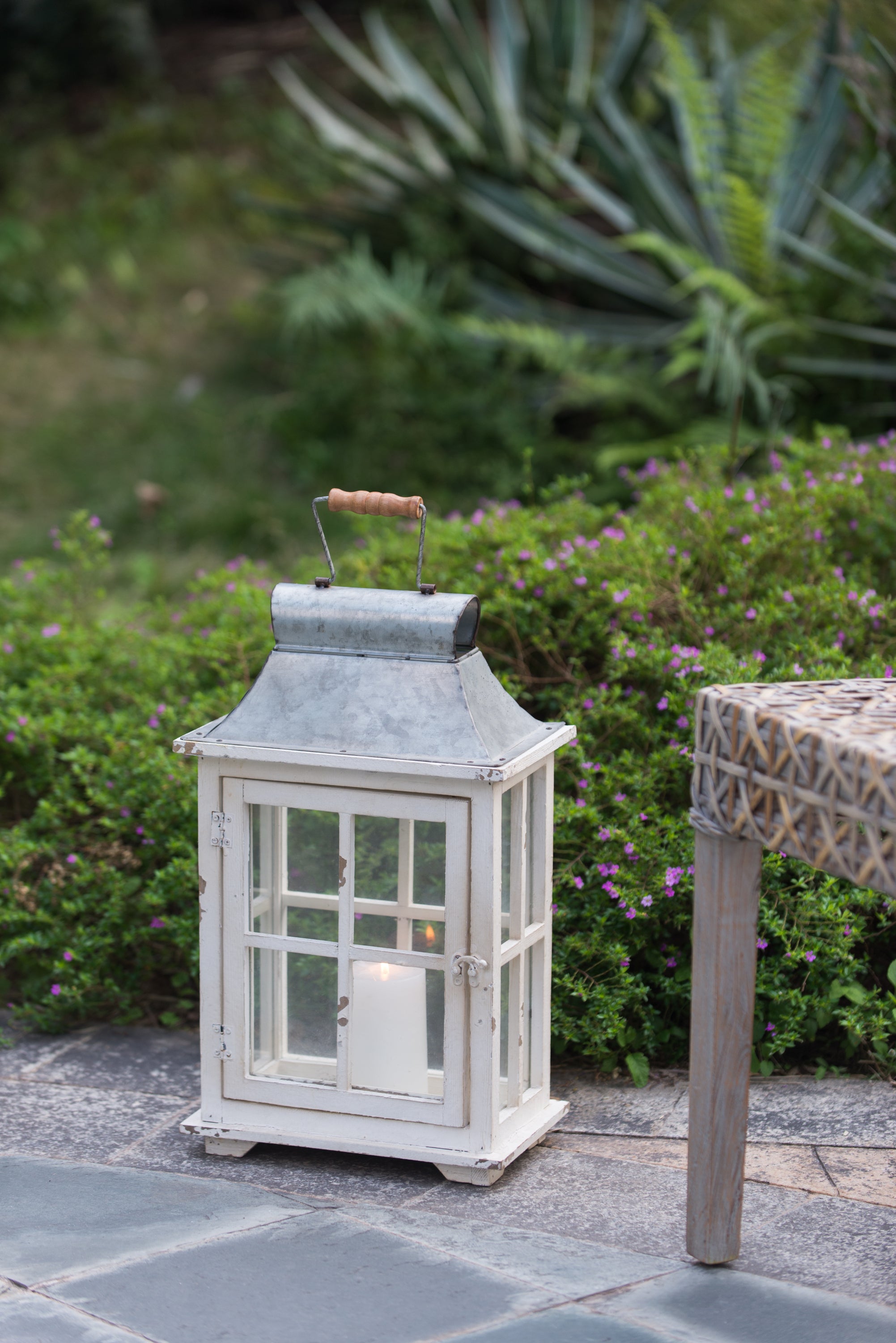 Wooden Candle Lantern Decorative (Set of 2) - Ivory