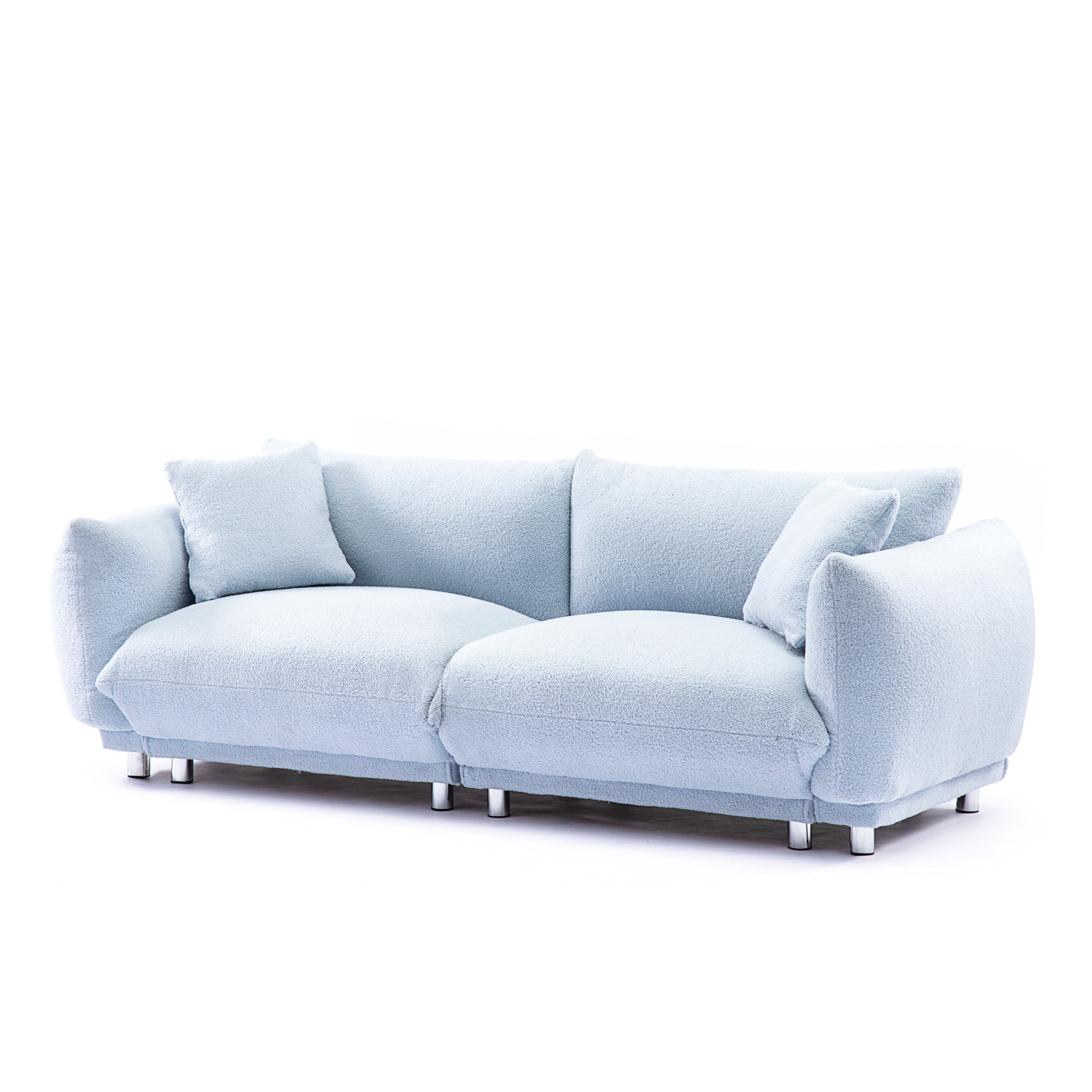 A Lovable Sofa with 2 Pillows and Metal Feet  - Light Blue