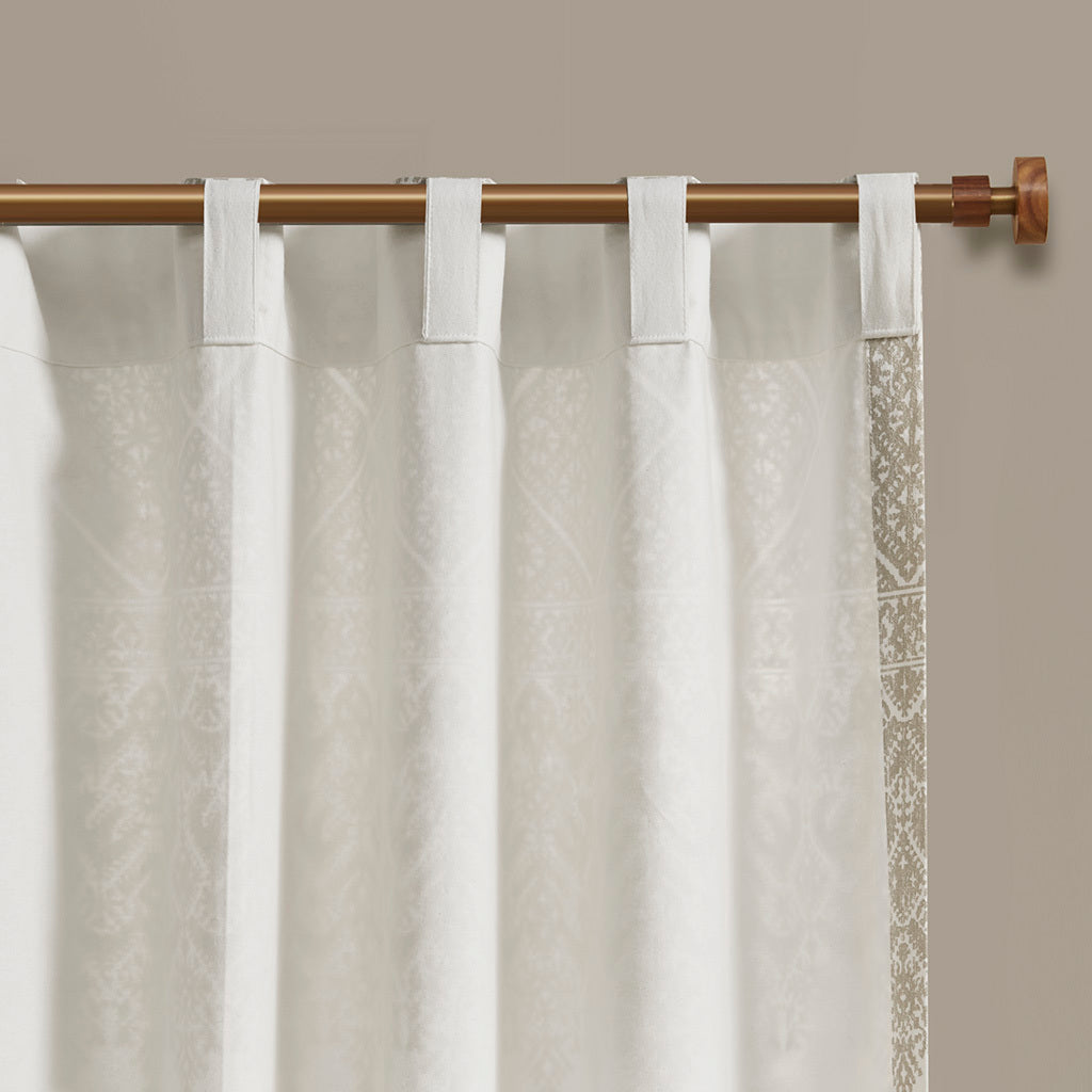 50x84" Cotton Printed Curtain Panel with Chenille detail and Lining - Taupe