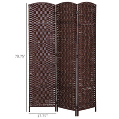 6' Tall Wicker Weave 3 Panel Room Divider Privacy Screen - Brown