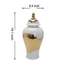 Regal White Gold Gilded Ginger Jar with Removable Lid 18.50"H