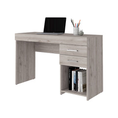 Computer Desk Limestone, Two Drawers - Light Gray Finish