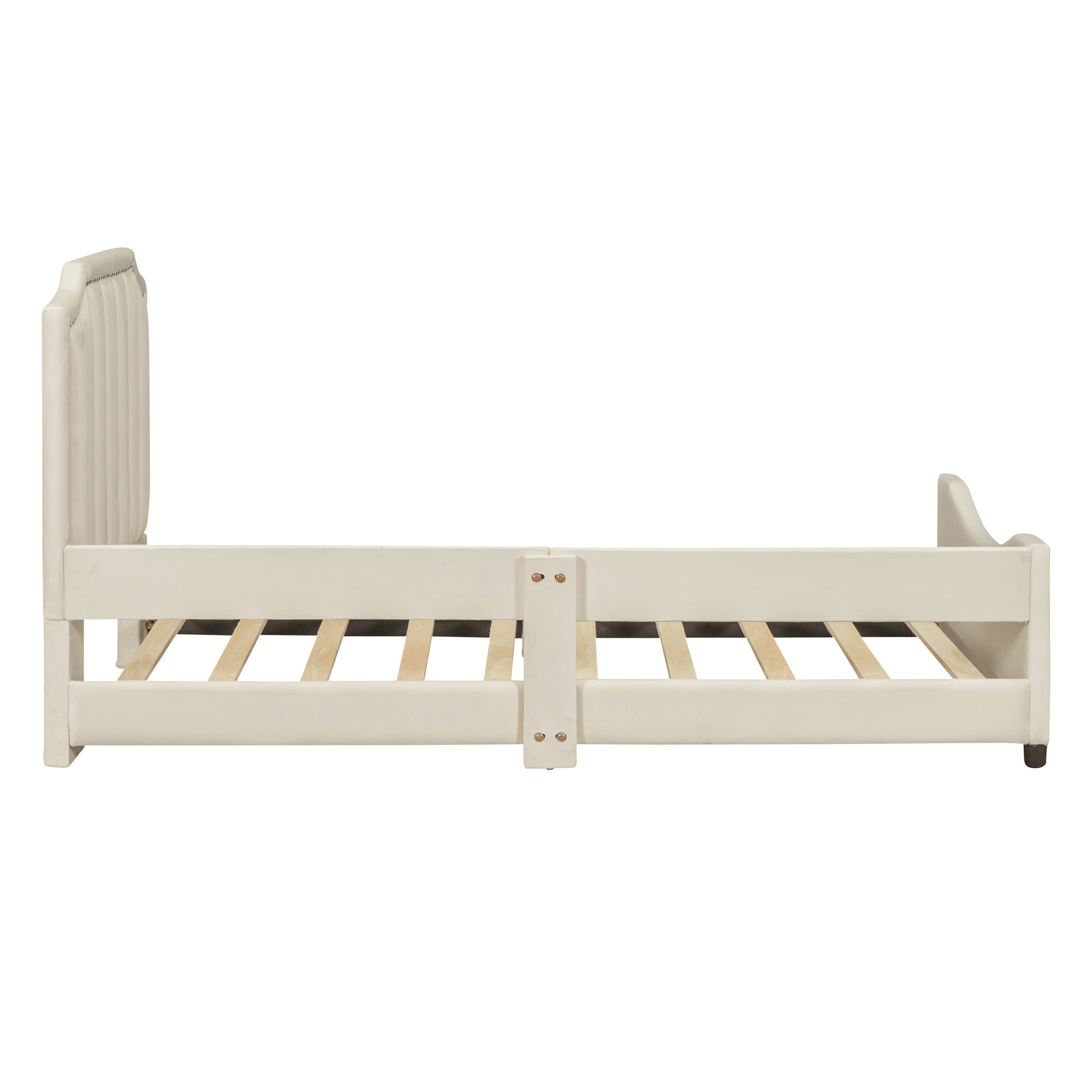 Twin Size Upholstered Daybed with Classic Stripe Shaped  Headboard - Beige