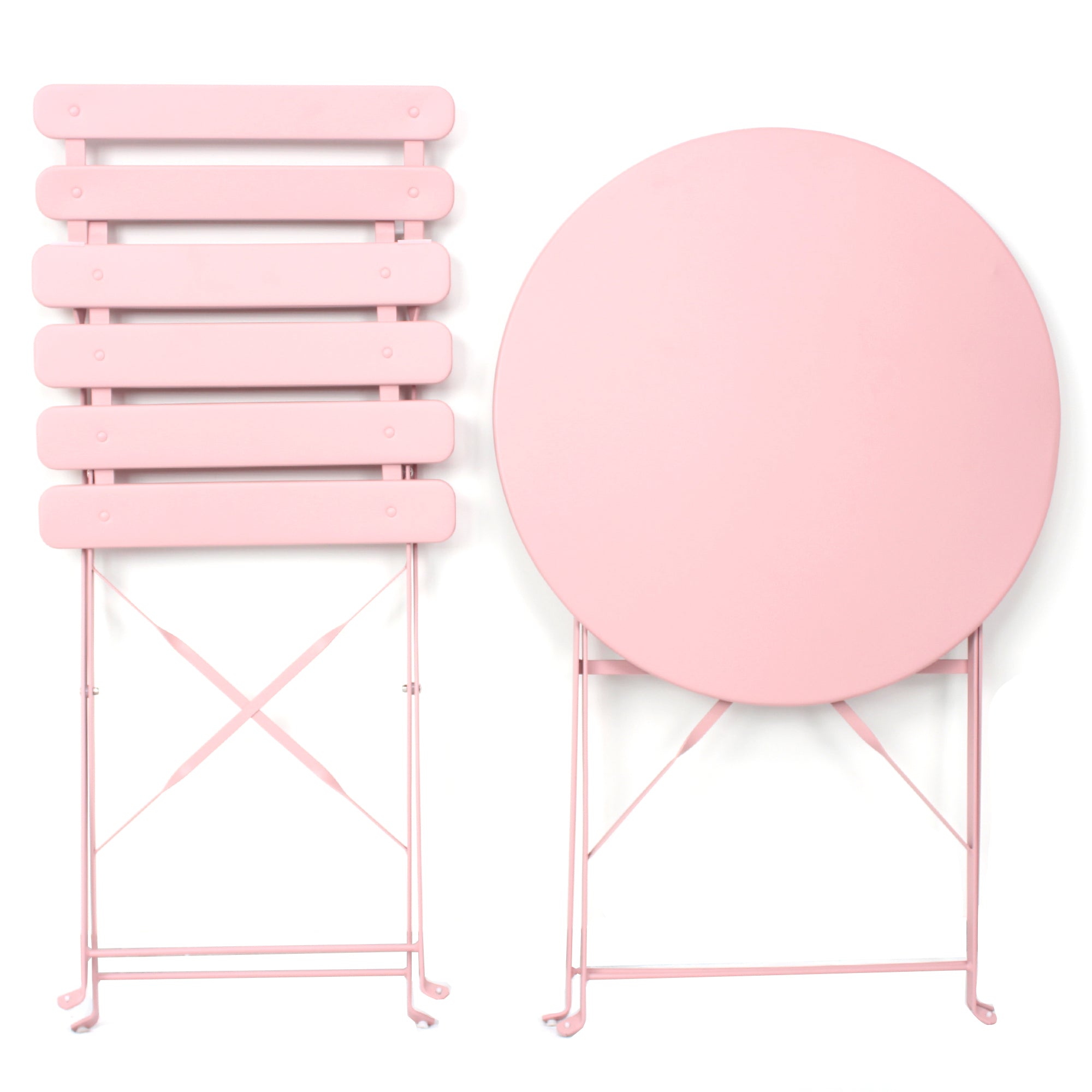 3 Pieces Patio Bistro Balcony Metal Chair Table Set-Pink