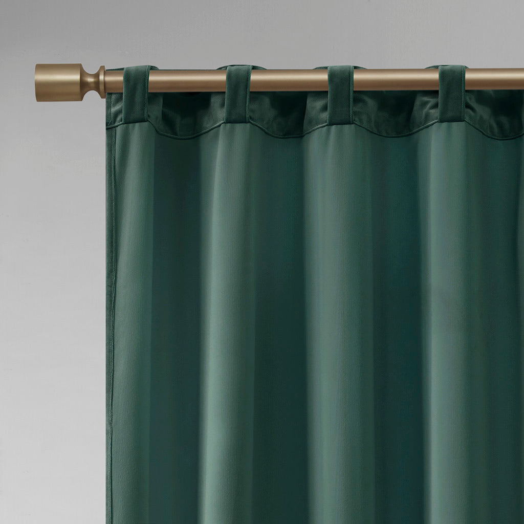 Room Darkening Poly Velvet Rod Pocket/Back Tab Curtain Panel Pair - Green