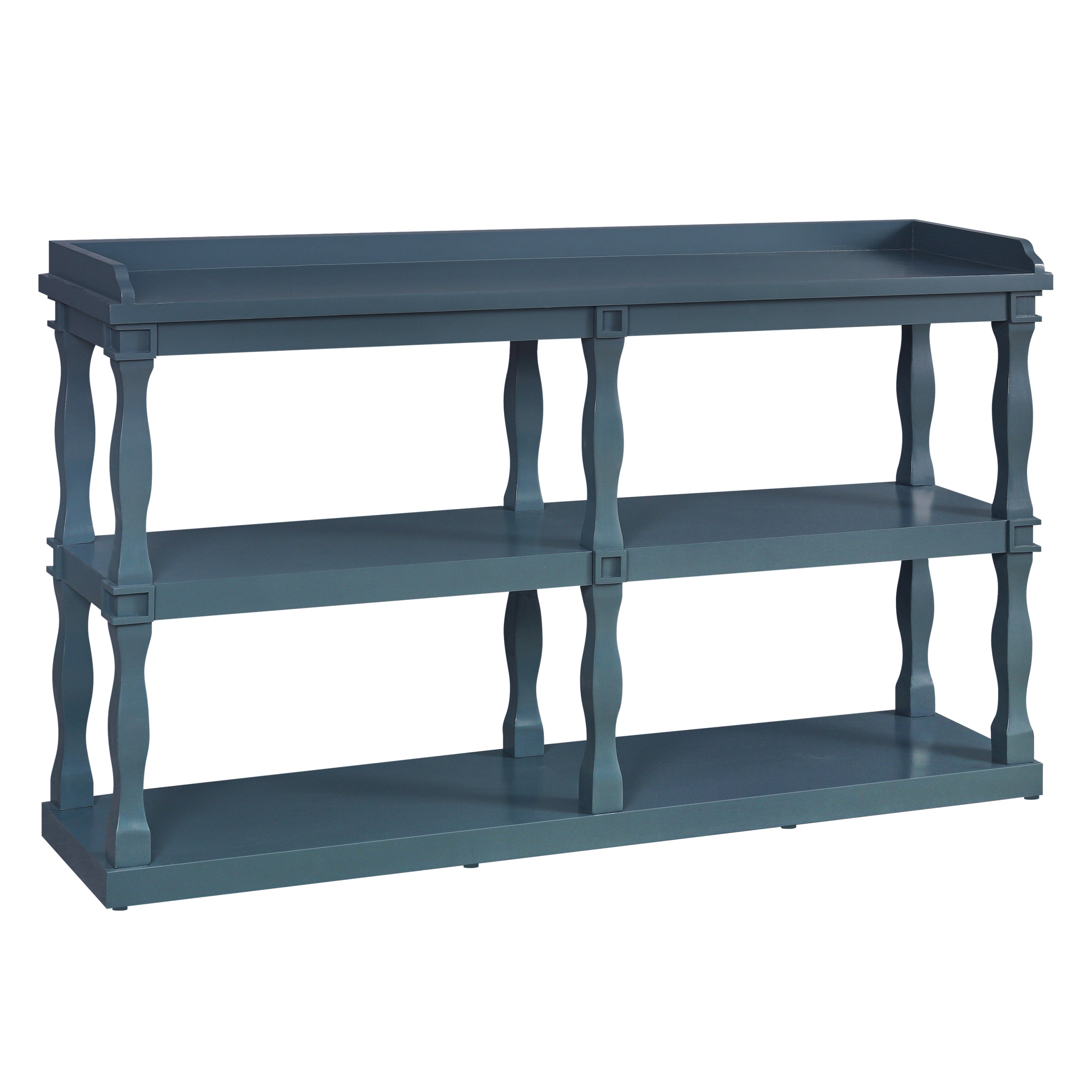 Console Table with 3-Tier Open Storage Spaces And Roman Column Effect Support Legs - Navy Blue