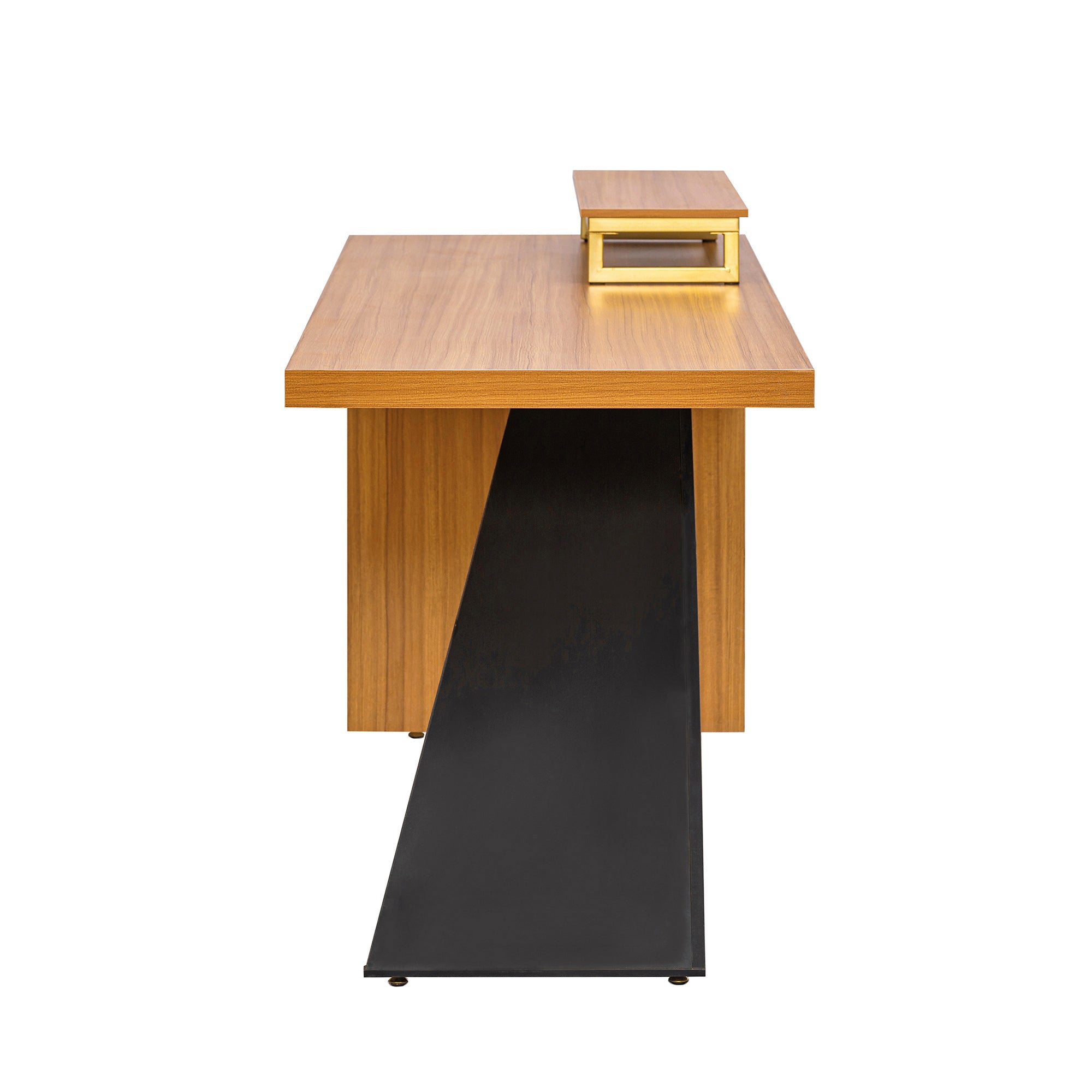 63" Modern Executive Desk, Rustic Industrial Wooden Writing Desk with Monitor Stand - Teak