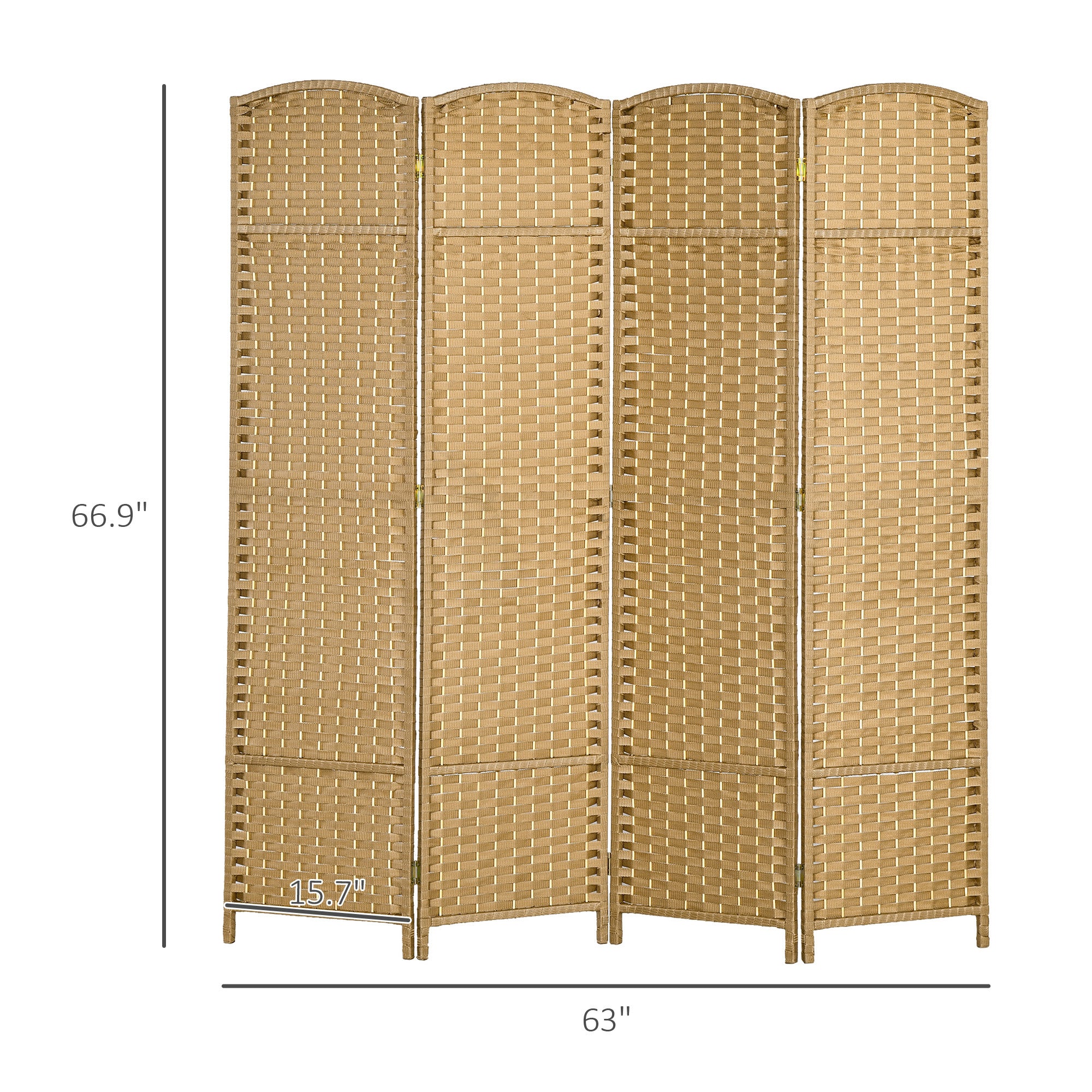 4 Panel Folding Privacy Screen, 5.6' Tall Freestanding Wall Partition - Nature Wood