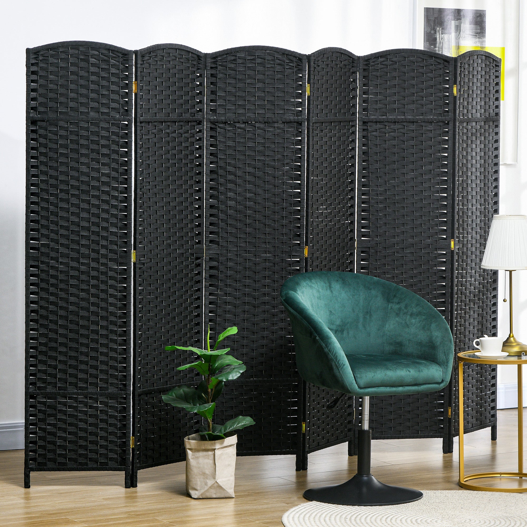 Room Divider, 6 Panel Folding Privacy Screen, 5.6' Tall Freestanding Wall Partition for Home Office, Bedroom, Black