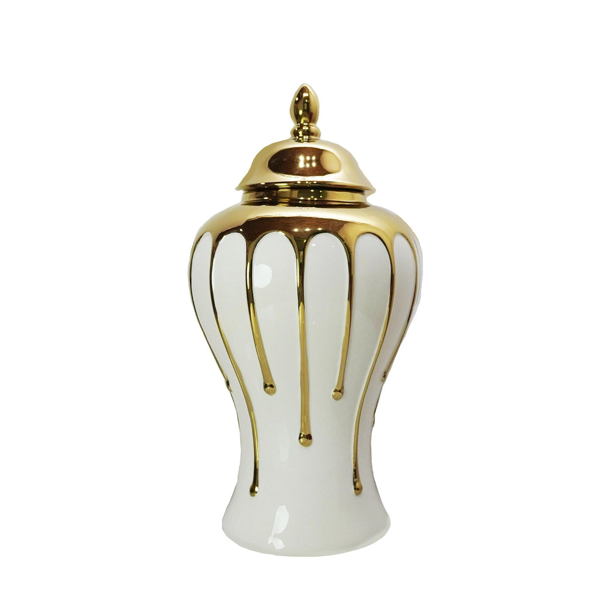 17.50"H Exquisite White Gilded Ginger Jar with Removable Lid