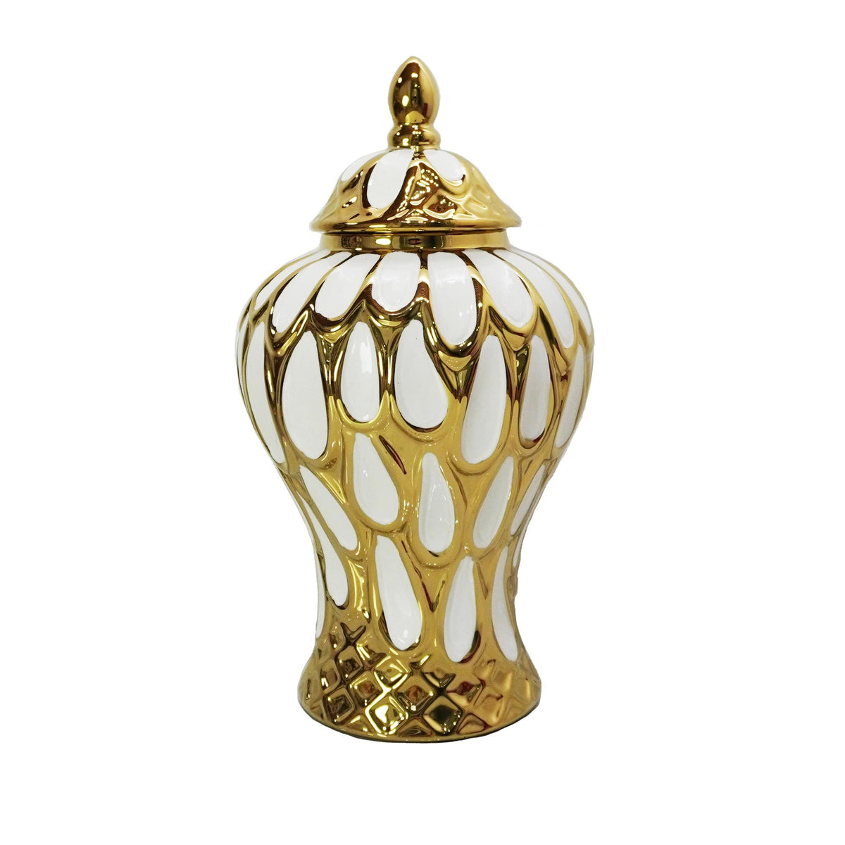 Alluring White and Gold Ginger Jar with Removable Lid 17.50"H