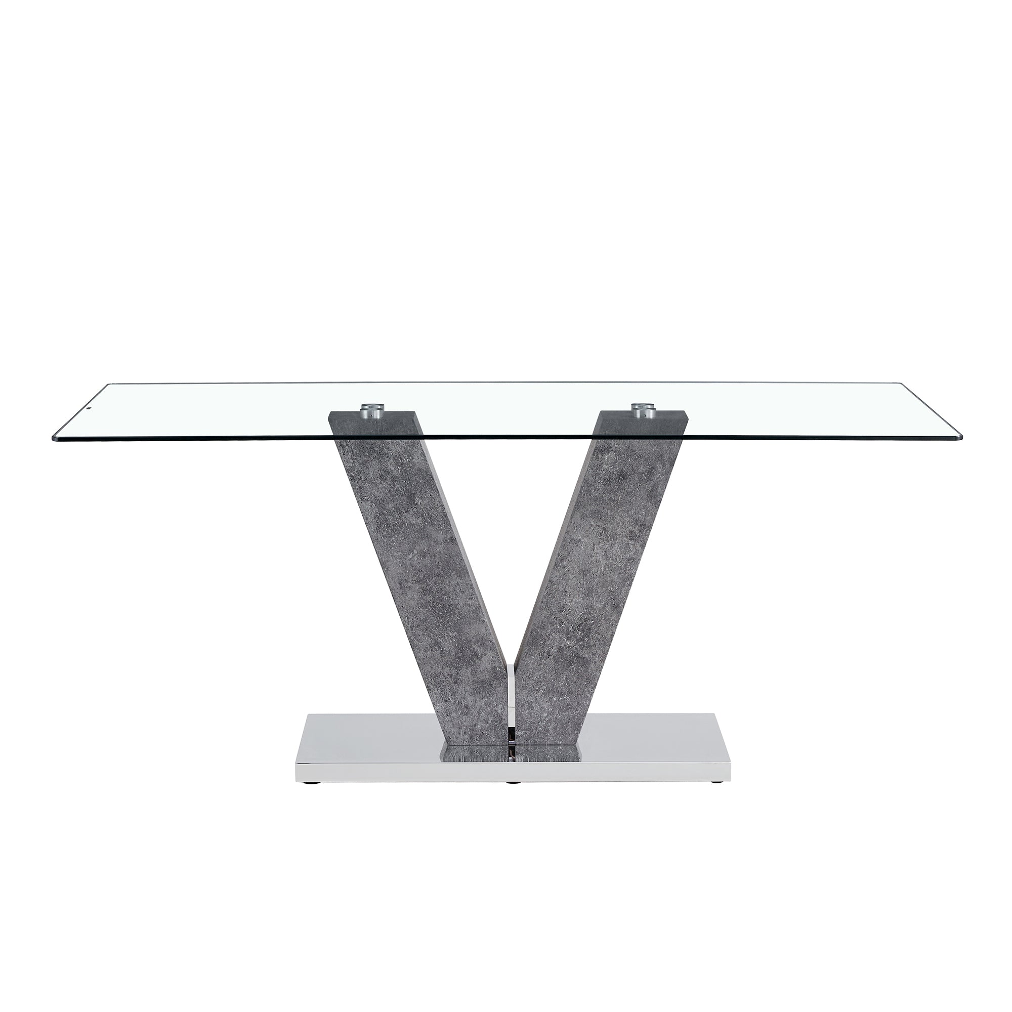 Modern Minimalist Rectangular Glass Dining Table for 6-8 people - Transparent Glass Silver V