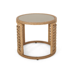 Modern Boho Rattan Side Table - Light Brown