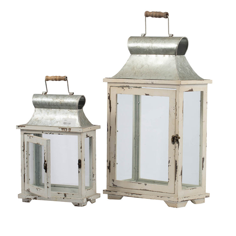 Wooden Candle Lantern Decorative - White, Wood + Glass