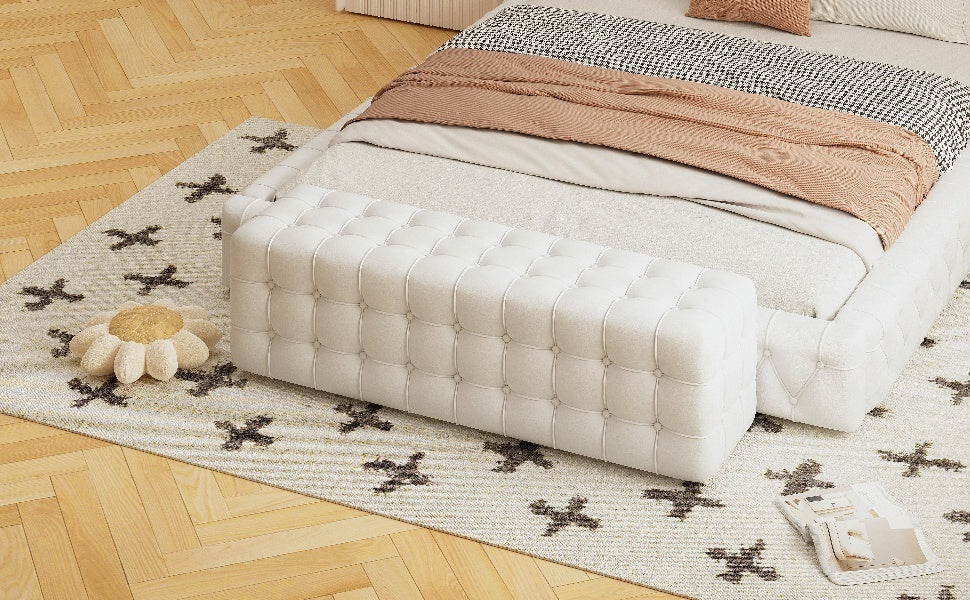 Elegant and Luxurious Velvet Ottoman Bench, Rectangular Footstool, No Assembly Required - White