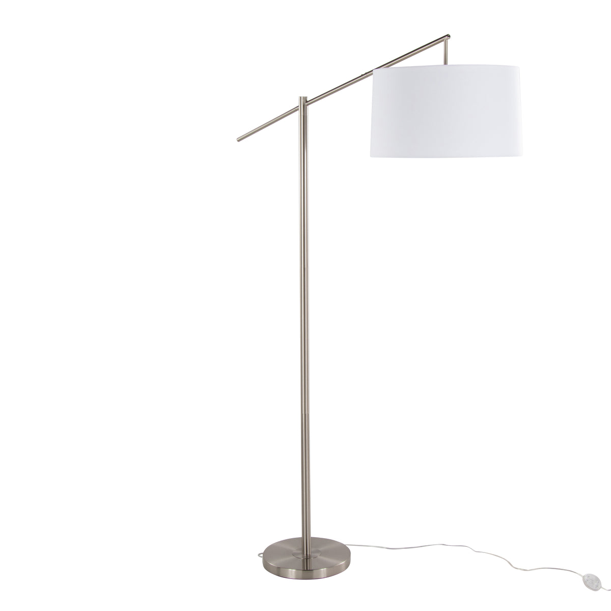 69" Contemporary Metal Floor Lamp in Brushed Nickel with Off-White Linen Shade