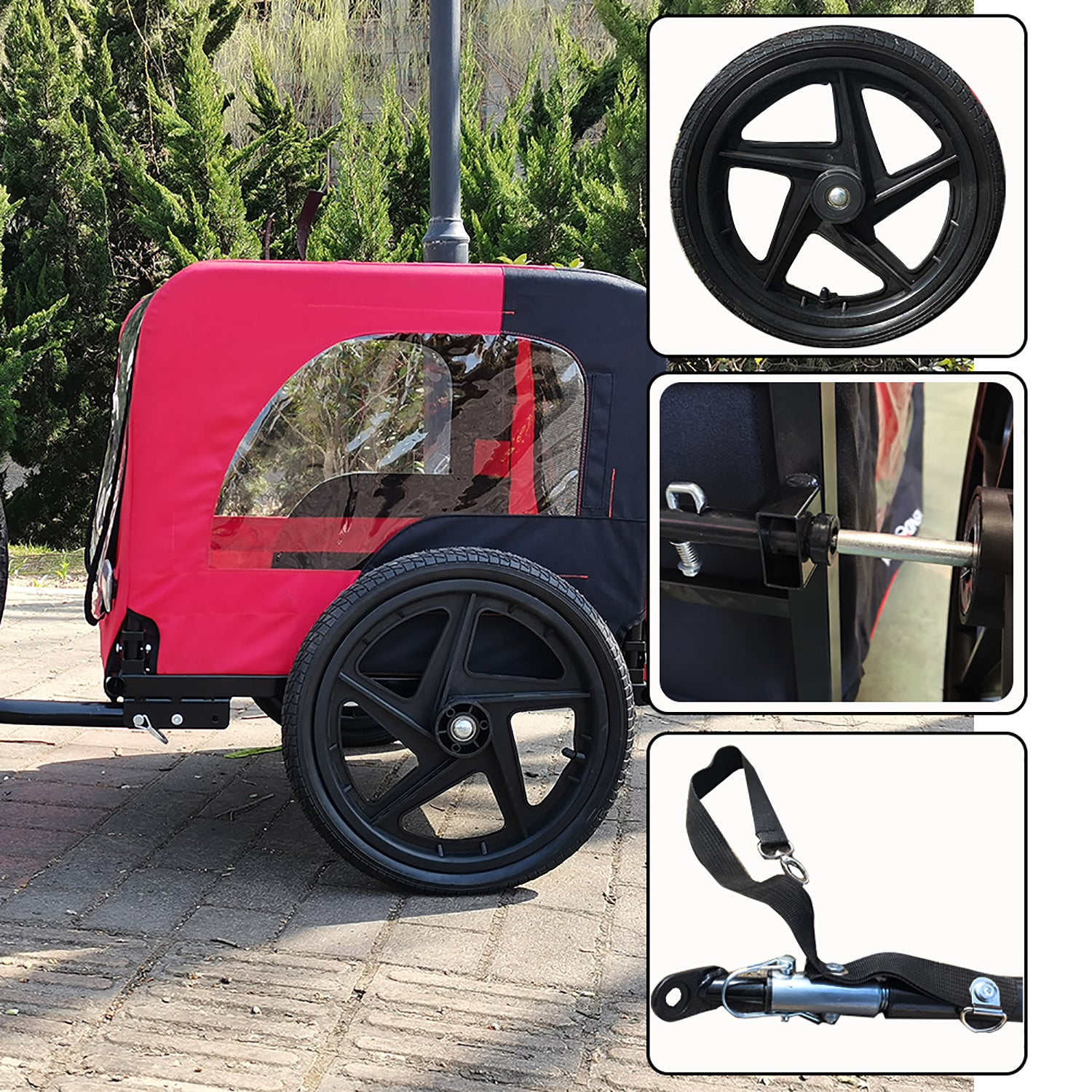 Bicycle Trailer for Pets Outdoor Foldable Red Color with reflectors and safety flag