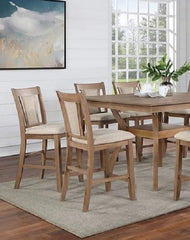 Counter Height Chairs - Natural Tone And Beige Solid wood Chair Padded Leatherette (Set of 2)