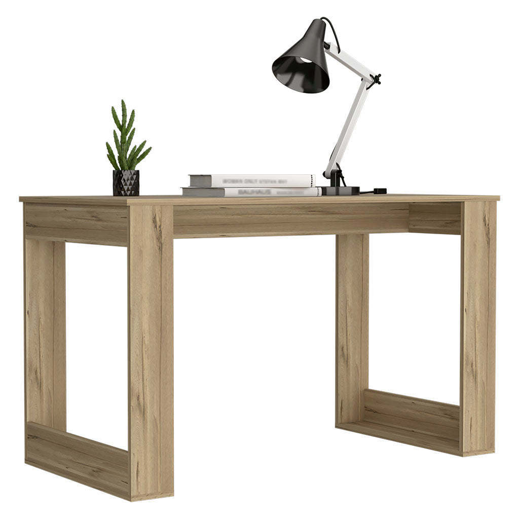 Writing Desk with Ample Workstation and Sturdy Legs, Light Oak