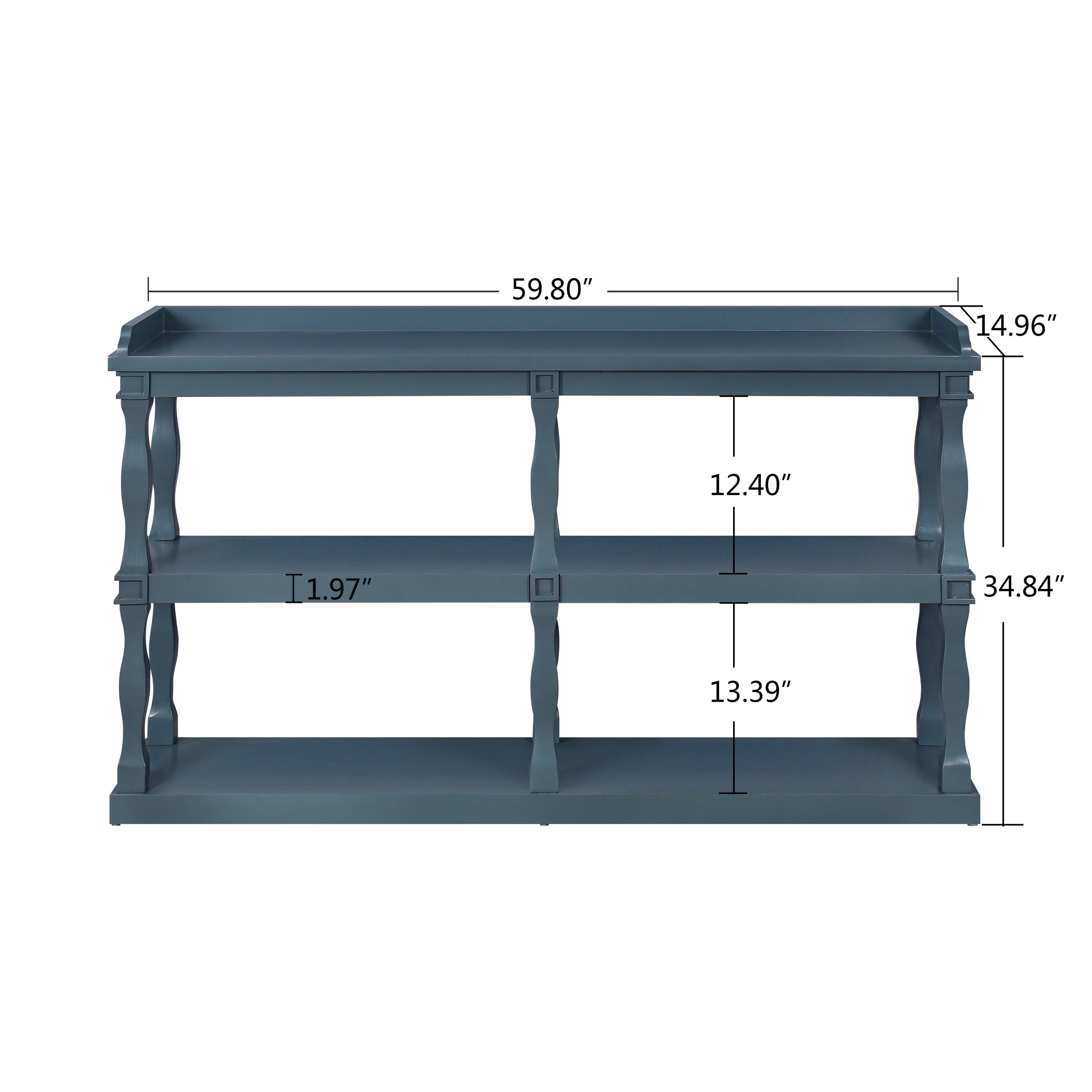 Console Table with 3-Tier Open Storage Spaces And Roman Column Effect Support Legs - Navy Blue