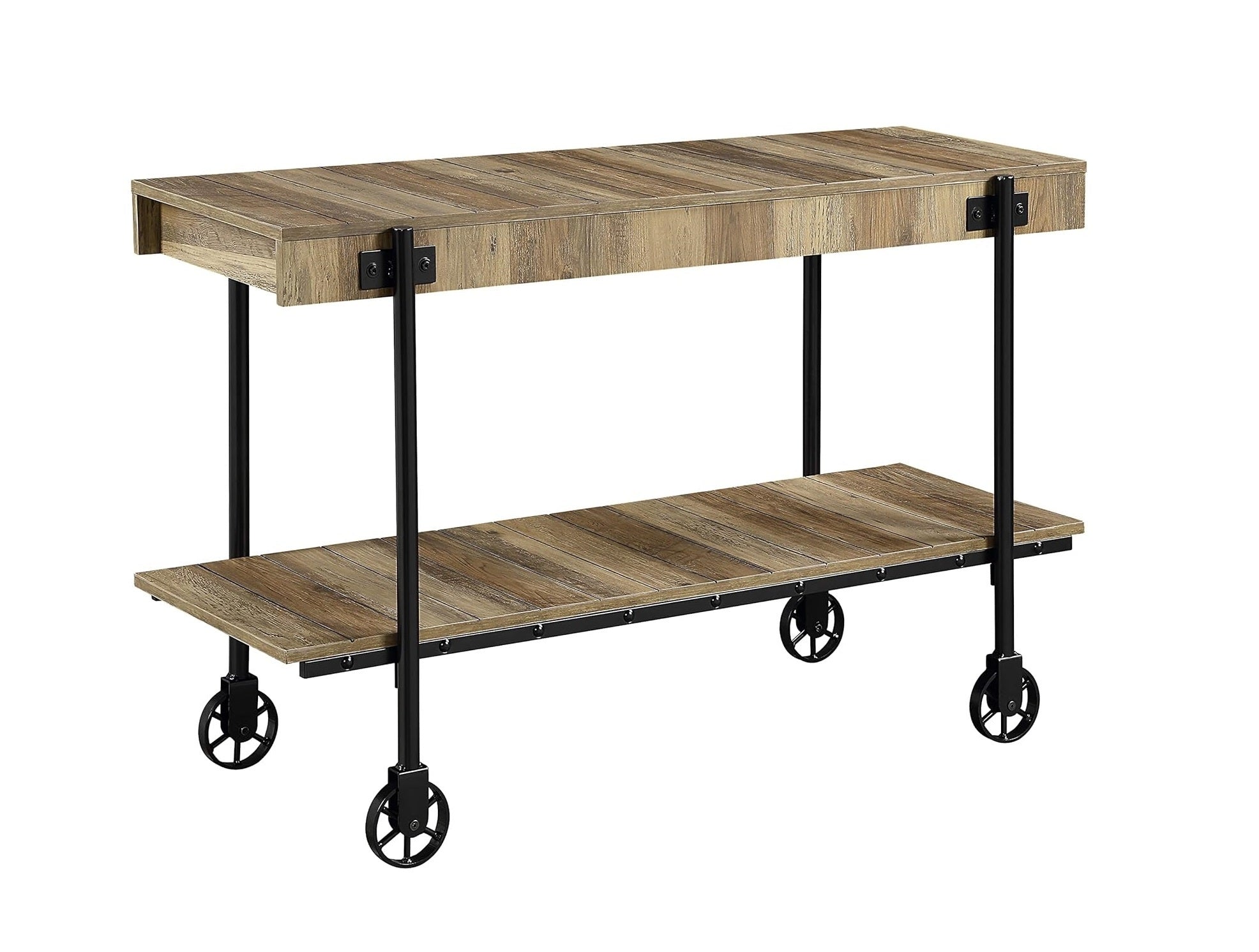 Table Natural Tone Slat Design Console Open Bottom Shelf - Black+Natural