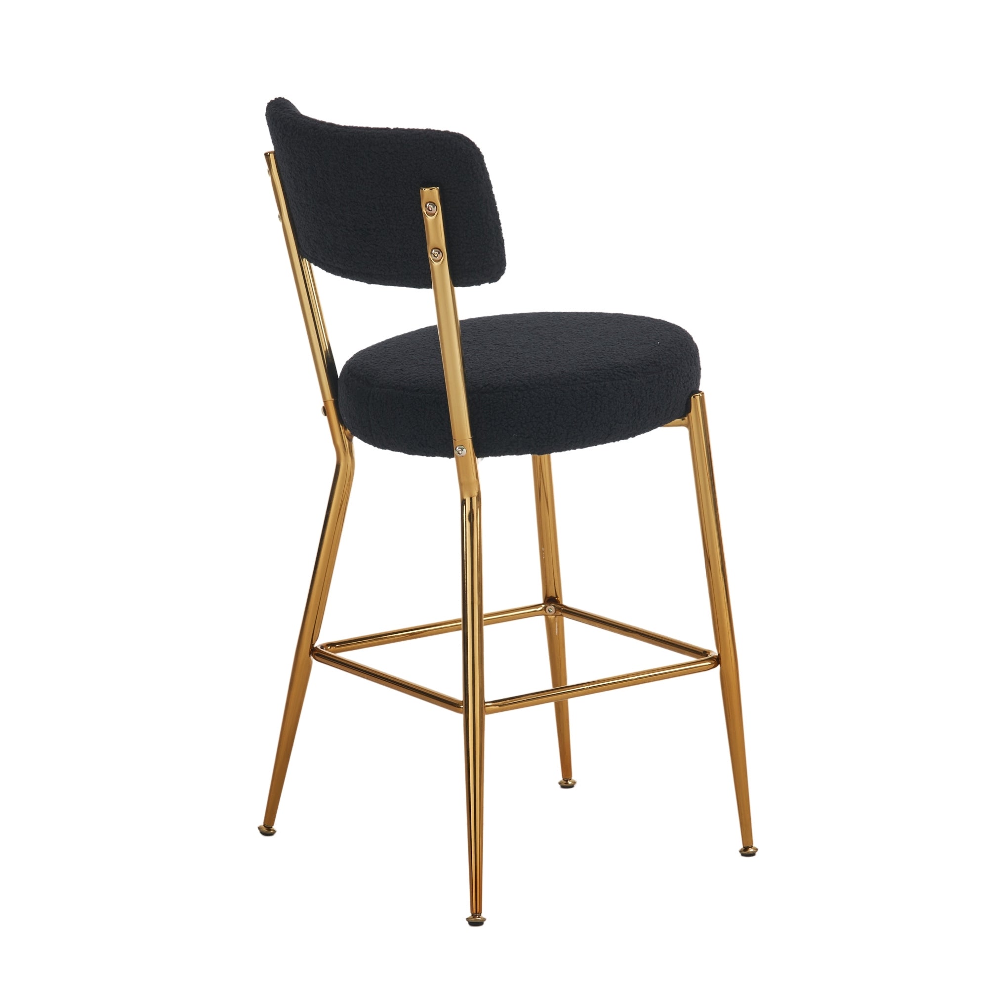 Set of 4 Modern Teddy Fabric Upholstered Bar Stools, Metal base high stool - Black