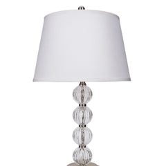 28.5" Tall Metal Table Lamp with Satin Nickel finish and Orb design, Linen Shade