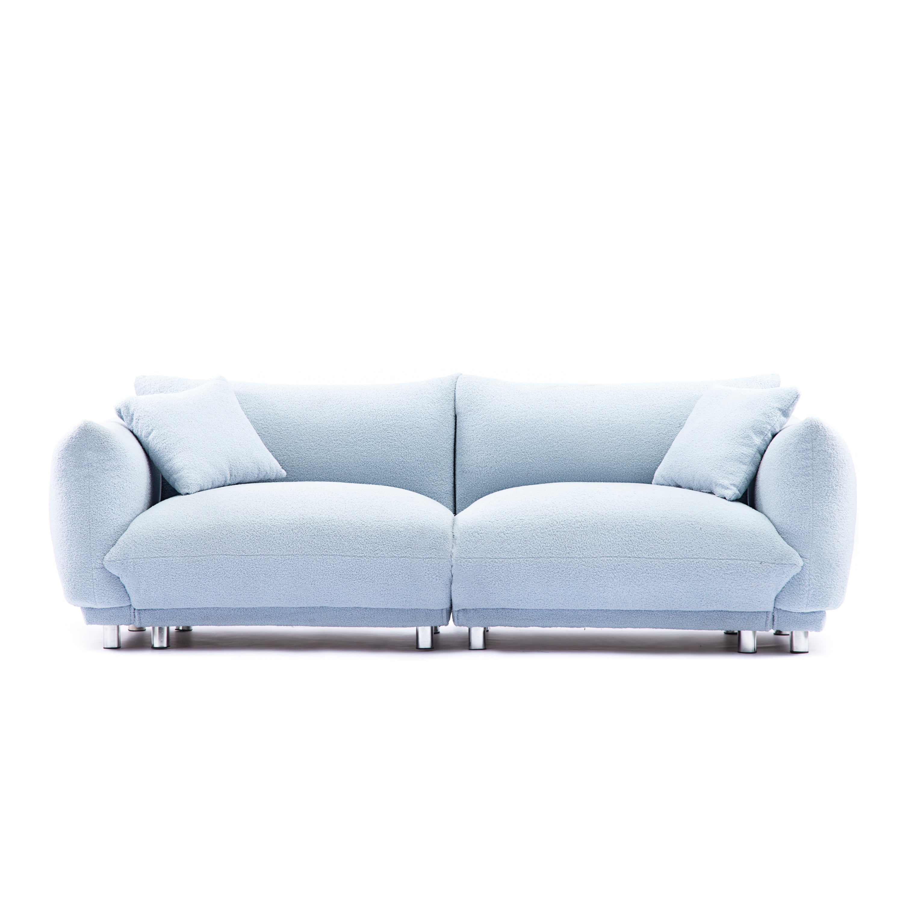 A Lovable Sofa with 2 Pillows and Metal Feet  - Light Blue