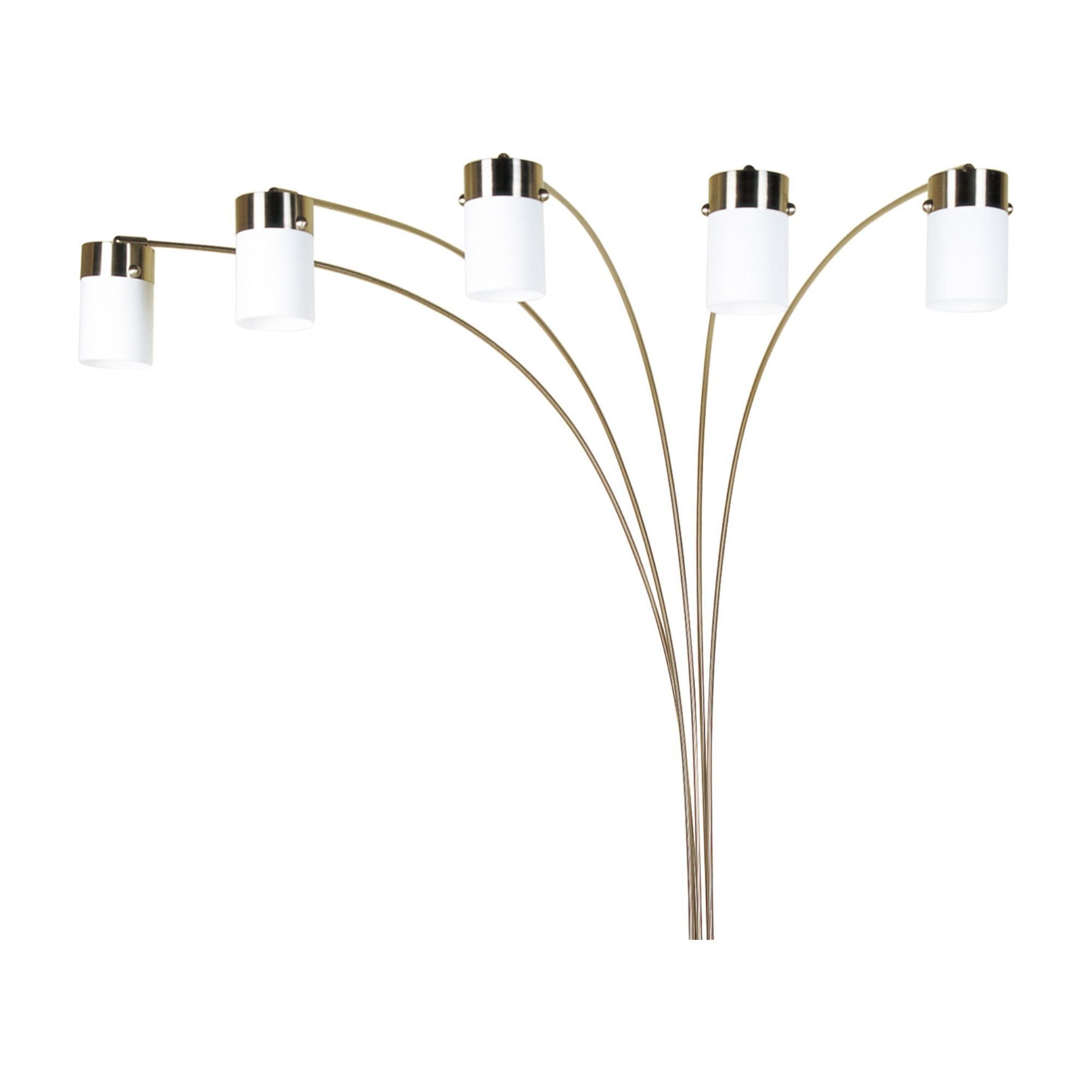 84" Tall Metal Floor Lamp with Nickel finish and 5 White Shaded Arches