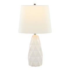 20" Contemporary Ceramic Accent Lamp in Off White Ceramic, Polished Nickel and Off-White Linen Shade  - Set of 2