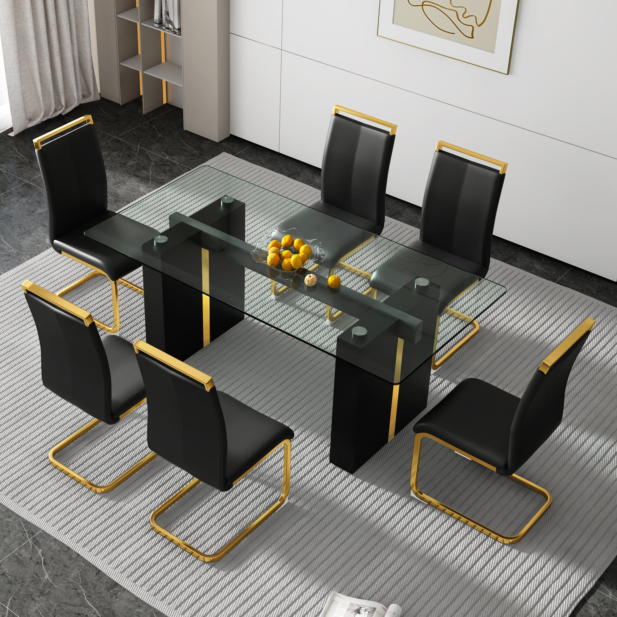 Modern Glass Table for 6-8 people - Black and Gold